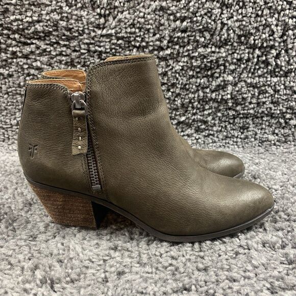 Frye Women's Judith Boot Size 6.5 M Block Heel Bootie Brown Distressed Leather - Picture 3 of 8